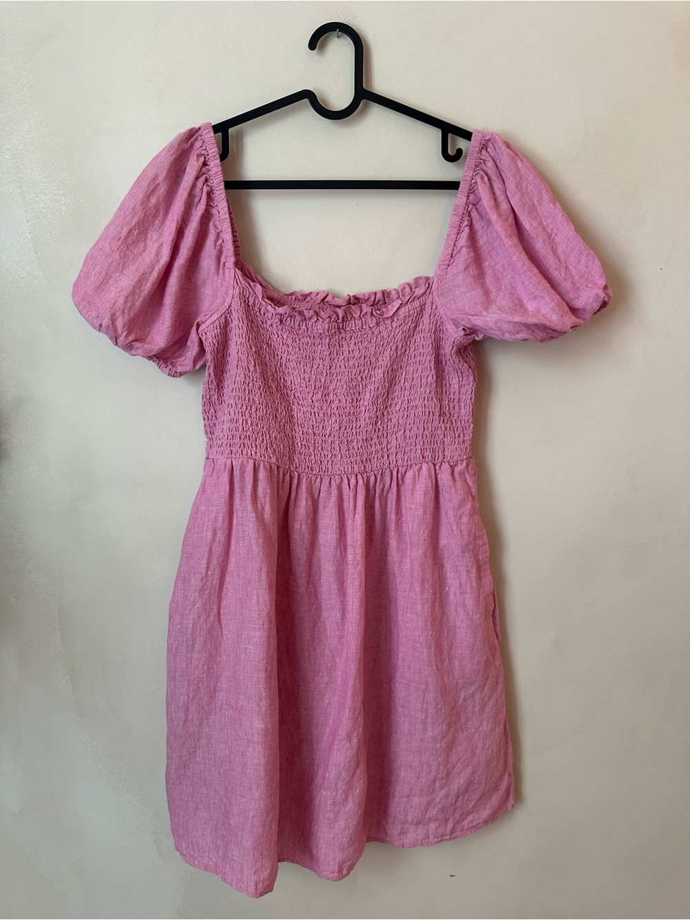 J. Crew | Puff-Sleeve Smocked Linen Mini Dress Size Medium